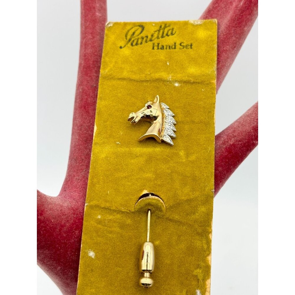 1960s Panetta Pave Rhinestone Crystal Horse Head Stick Pin-Signed-RARE-NOS - Picture 3 of 10
